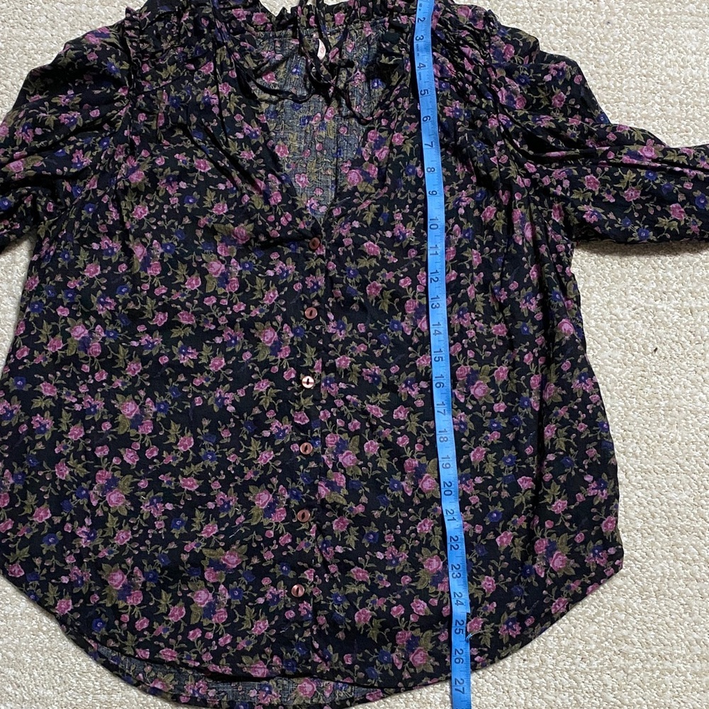 Free People Black and Purple Floral Blouse  Size S 100% Cotton - Picture 13 of 15